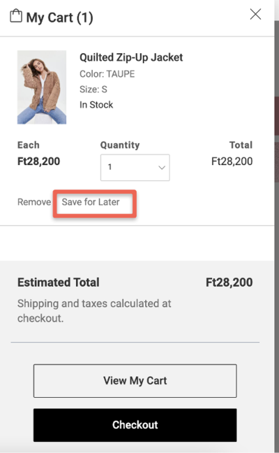 Save cart option example