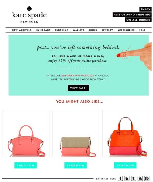 Cart abandonment email example