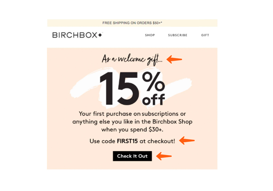 Birchbox Welcome Gift Email Call to Action