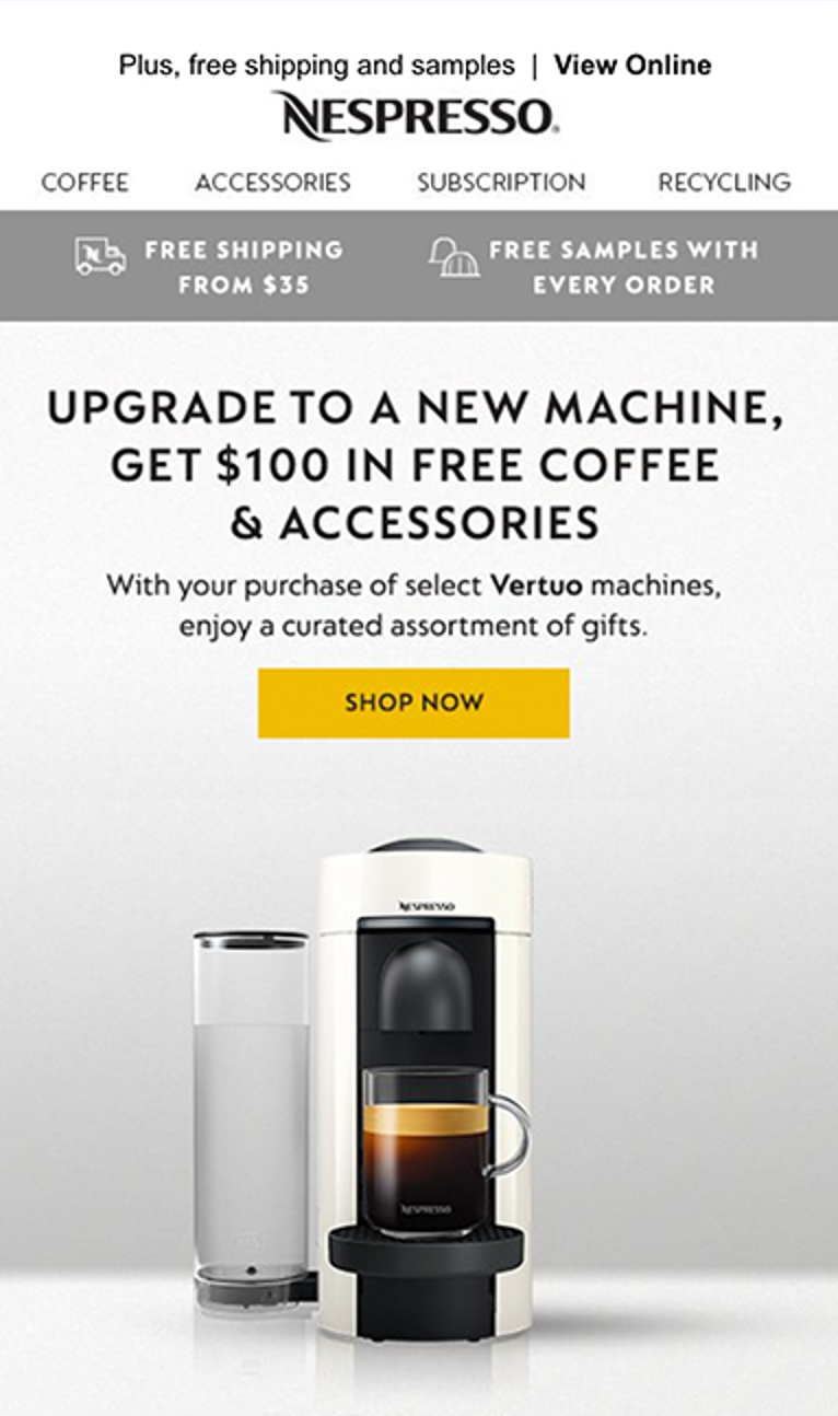 Nespresso Upgrade Email CTA