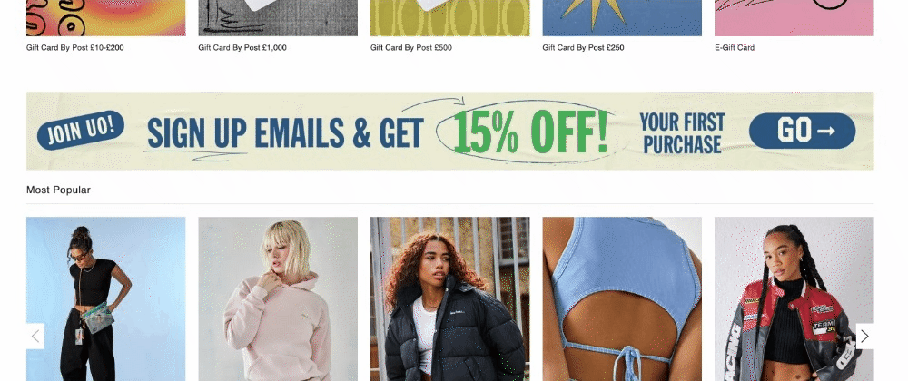 Urban Outfitters newsletter signup embedded form