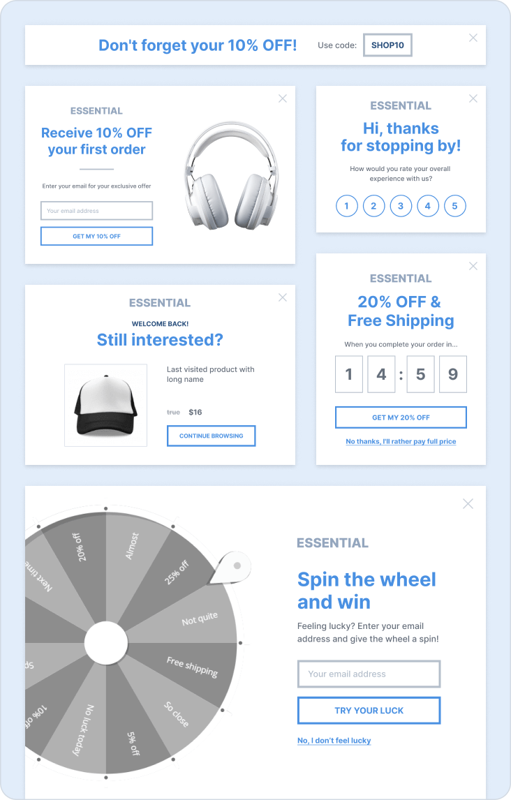 simple essential popup theme design