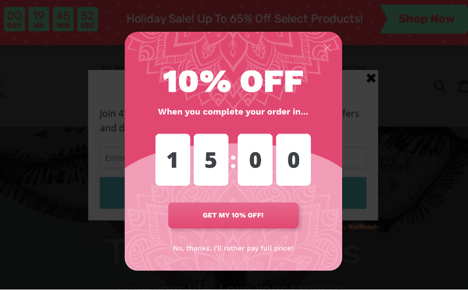 Tapestry Girls exit-intent popup example offering 10% off.