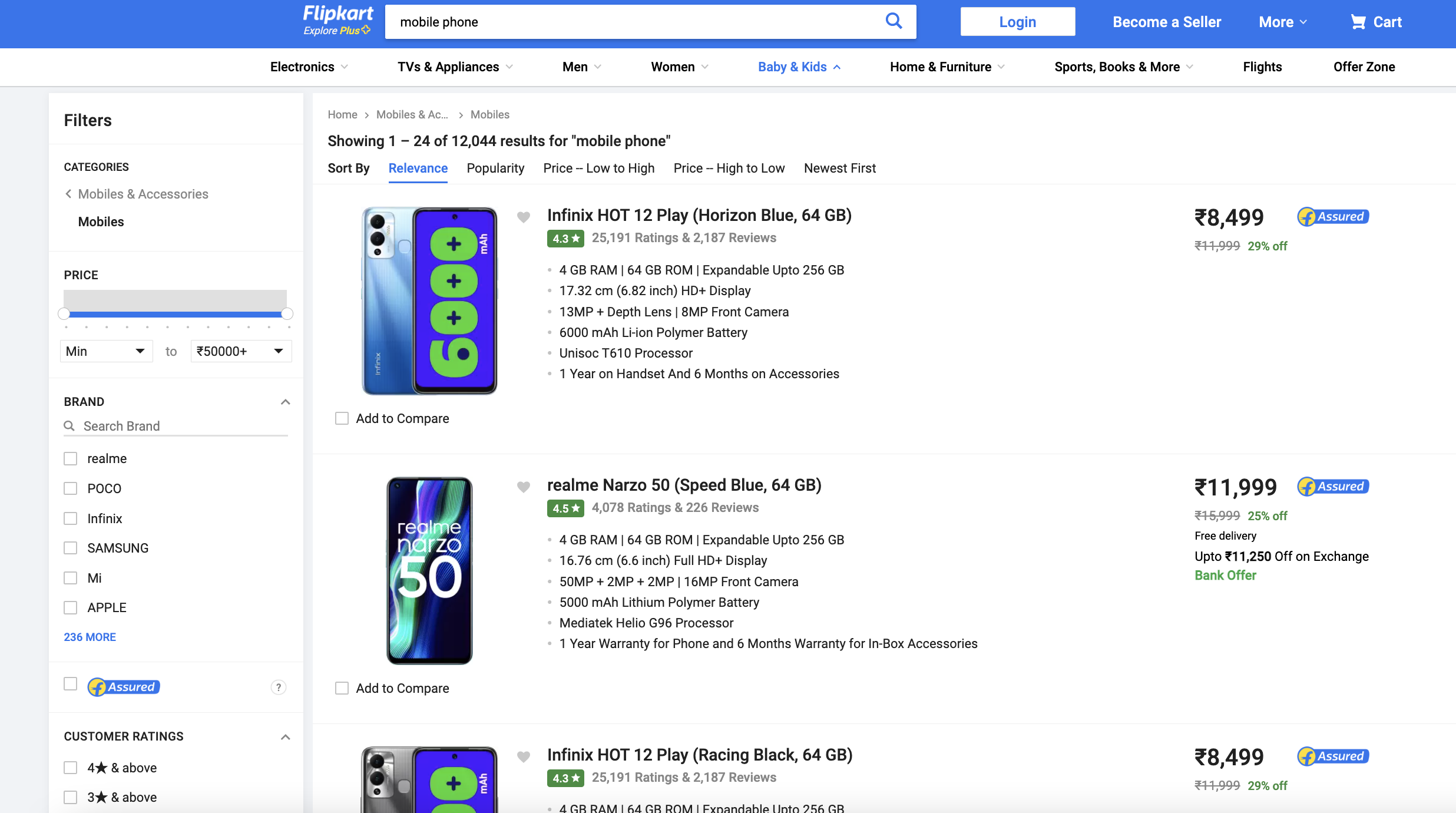 Flipkart using faceted search