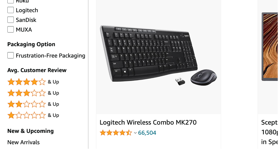 Amazon faceted navigation example