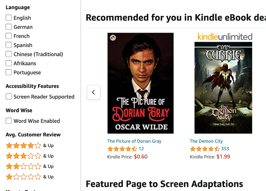 Amazon faceted navigation example