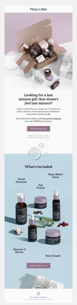 Fleur & Bee holiday email marketing campaign