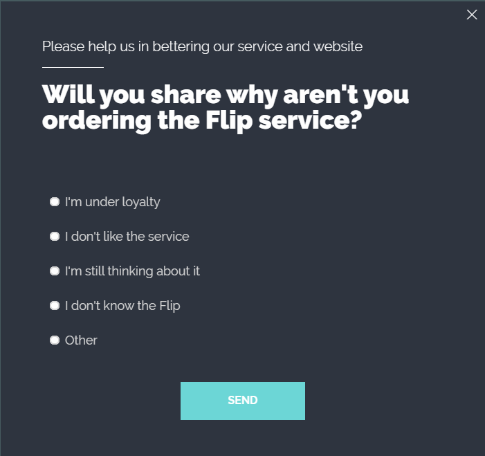 Flip abandoned cart survey popup