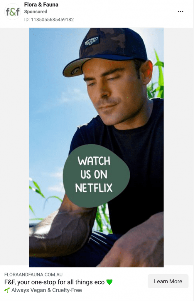 A Flora & Fauna ad on Facebook