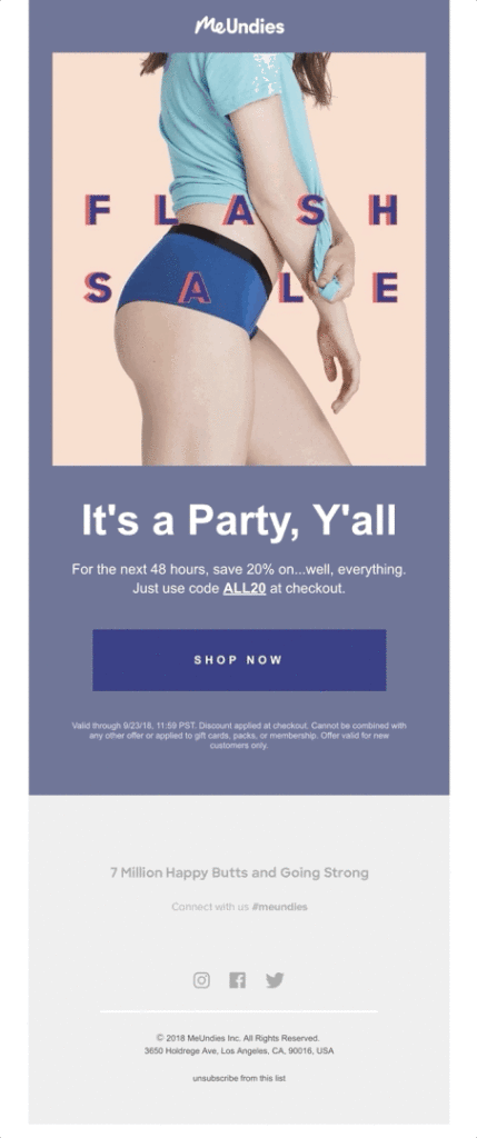 MeUndie's FOMO marketing example