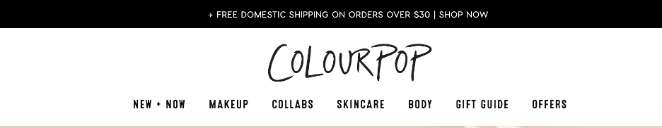 A free shipping bar on colourpop.com