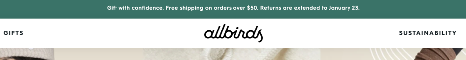 Allbirds free shipping bar