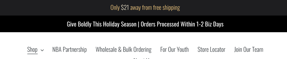 A dynamic free shipping bar from BLK & Bold