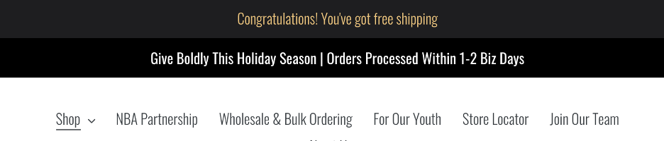 A dynamic free shipping bar from BLK & Bold