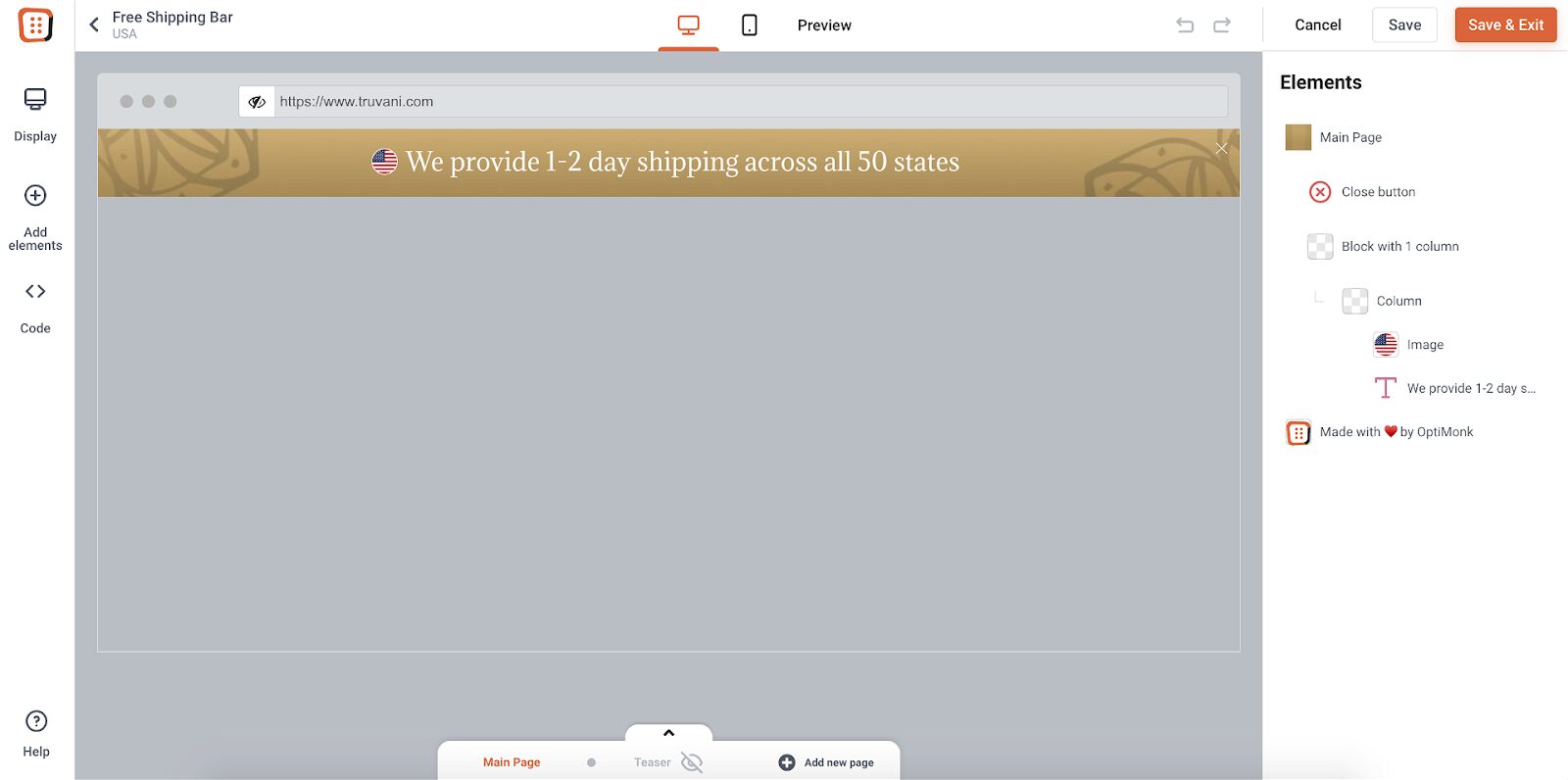 Personalize your free shipping bar, based on the visitors' country.