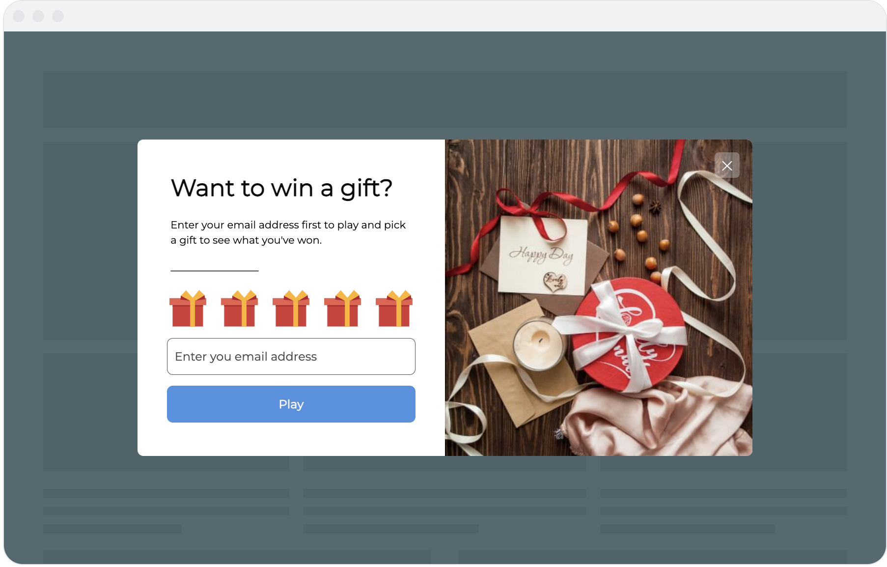 Gamification example, pick a gift popup