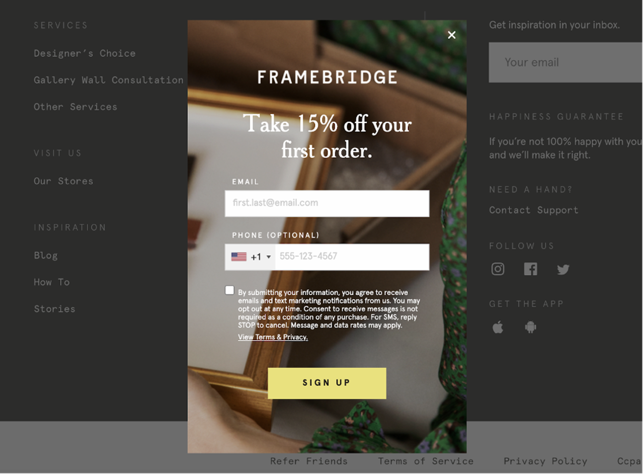 Collecting data with an email pop-up
