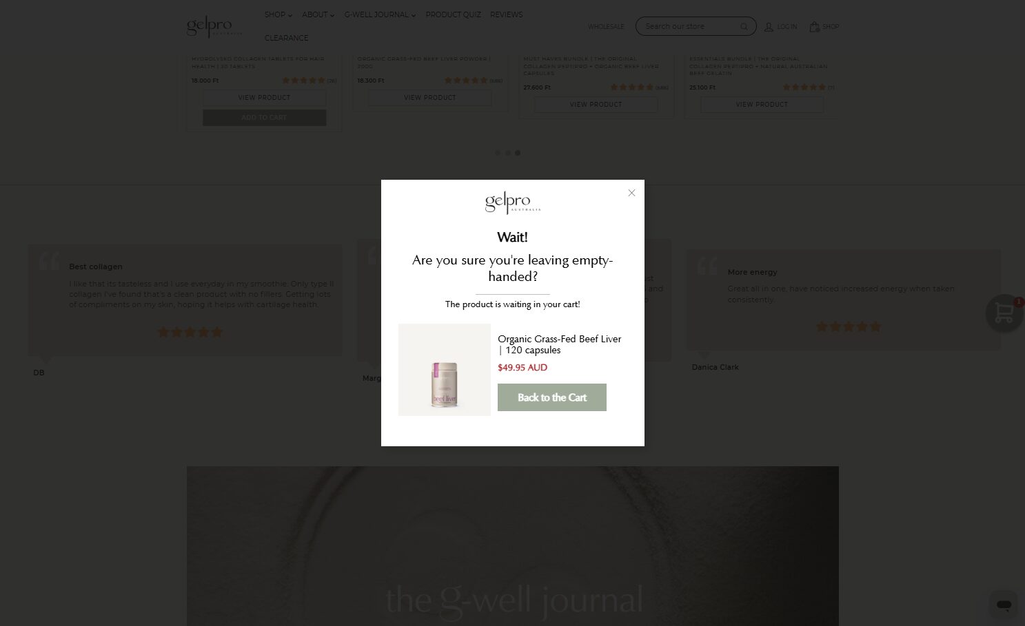 Cart reminder popup
