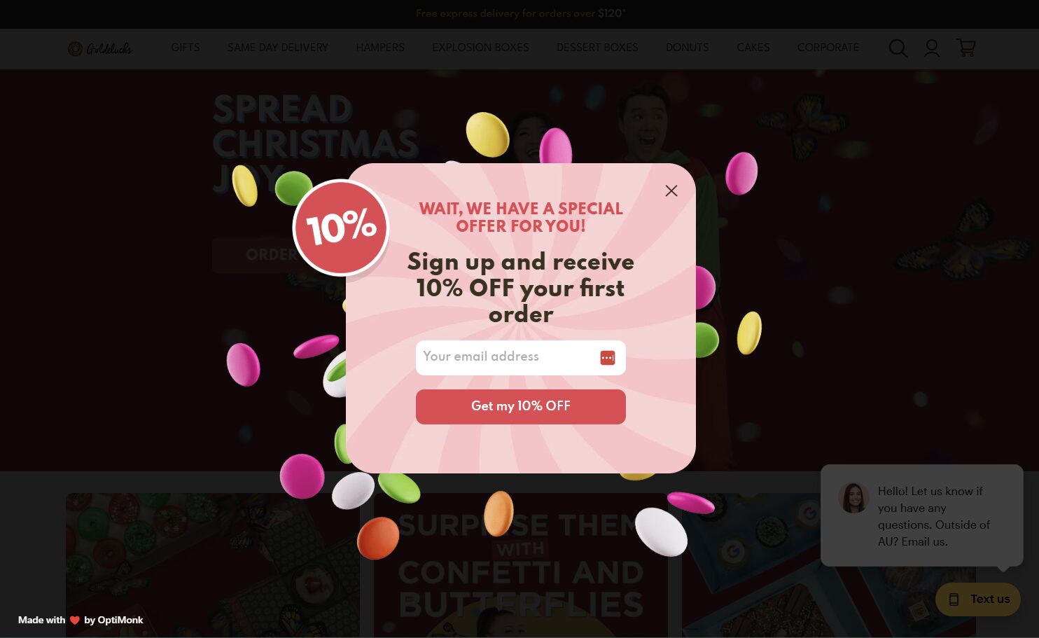 Popup with a 10% discount appearing as visitors try to leave.