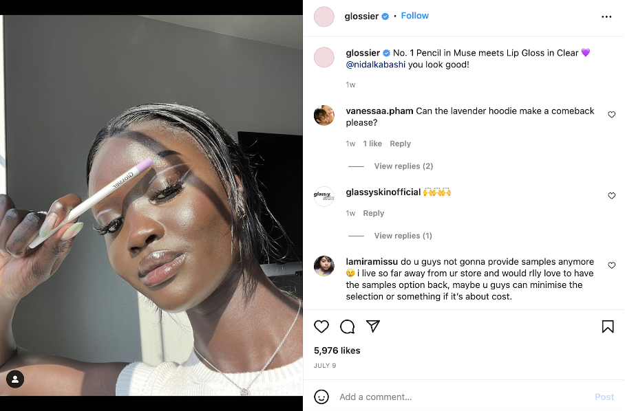 Glossier posting users' content on Instagram