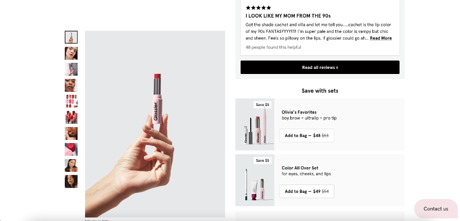 Product information on Glossier's website