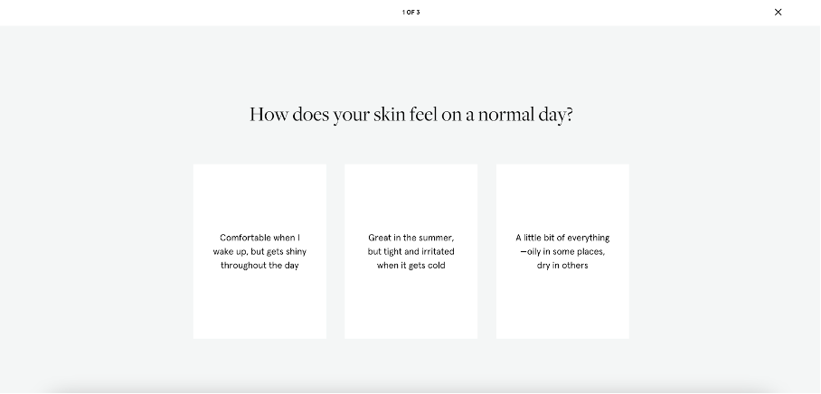 A product recommendation quiz on Glossier's website