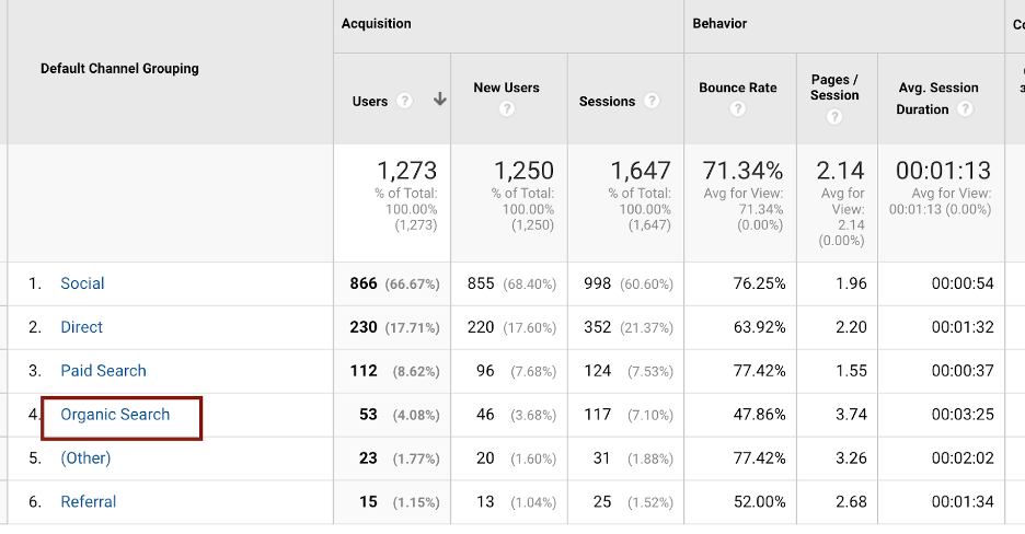 Ecommerce Google Analytics reports about organic search