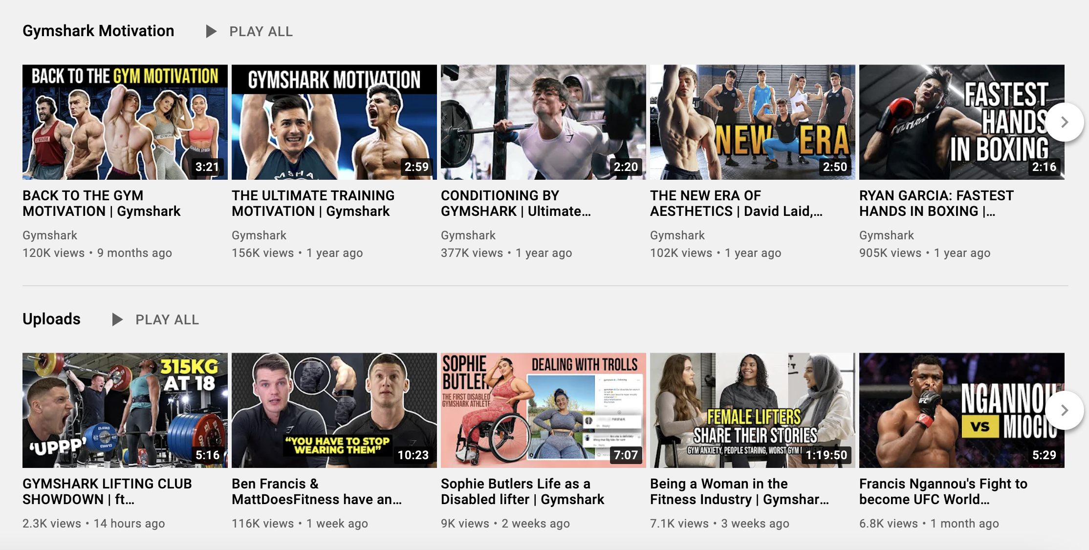 Gymshark youtube channel