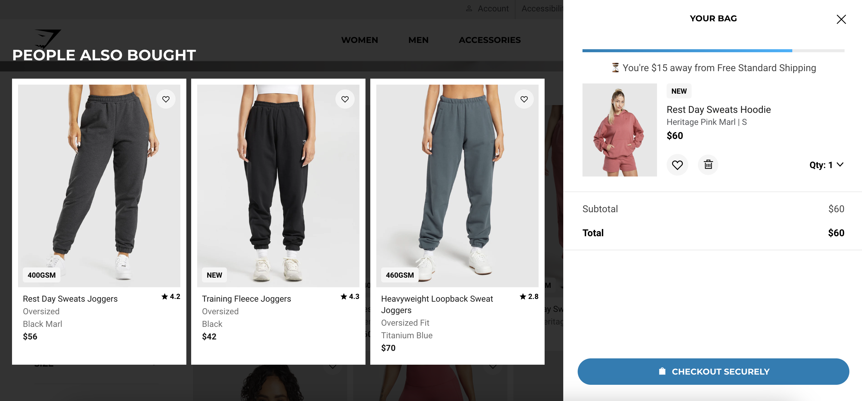 Gymshark online shopping cart