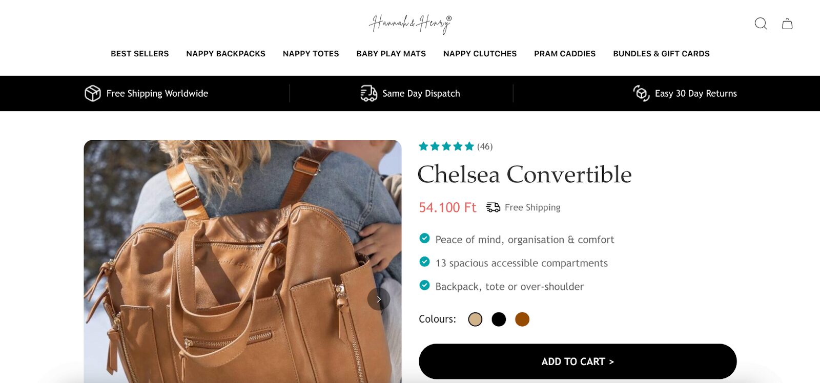 The control version of Hannah and Henry's product page