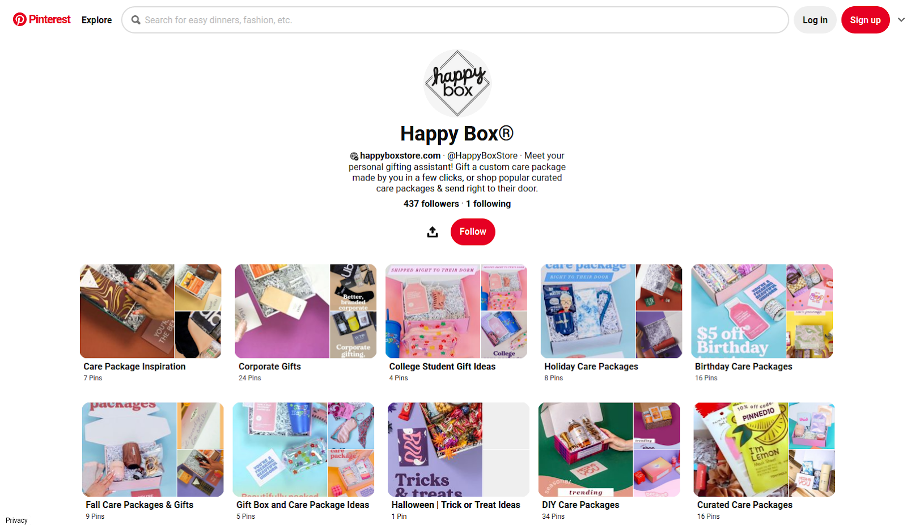 Happy Box’s Pinterest page