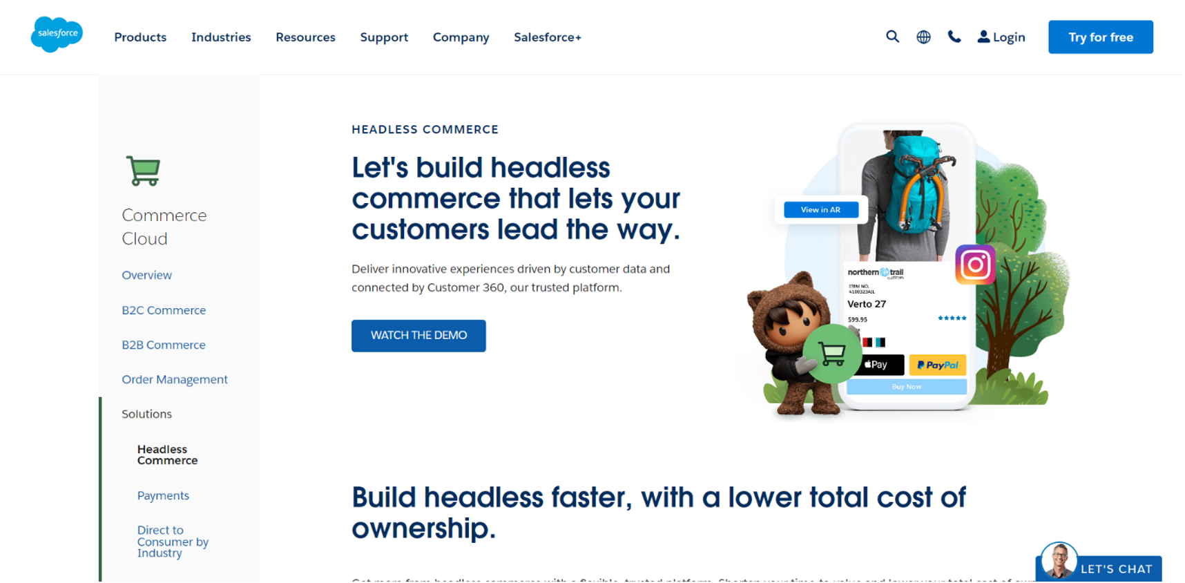 Screenshot of a headless commerce platform, Salesforce Commerce Cloud