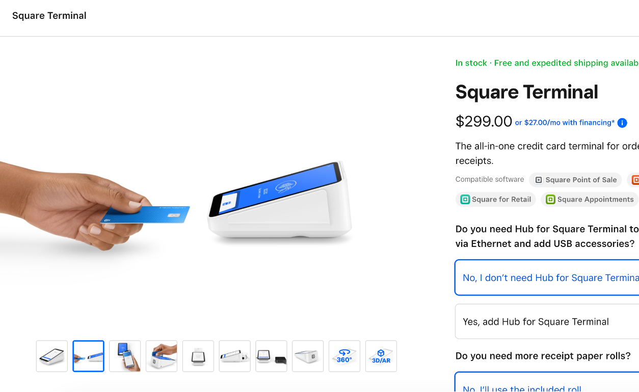 Square ecommerce product page