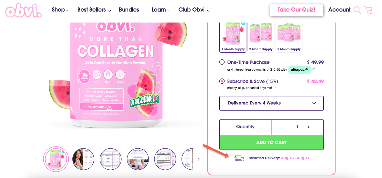 Obvi product page example