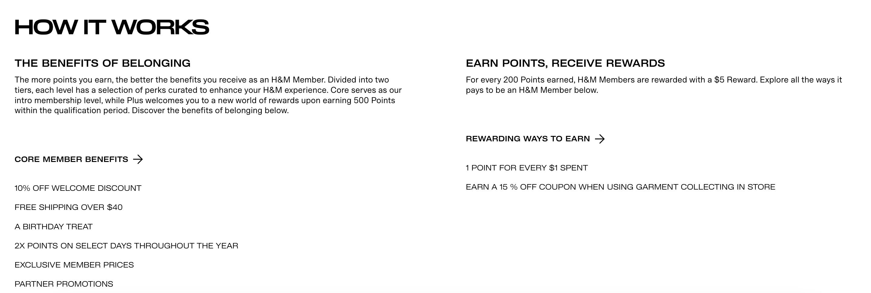 H&M Member loyalty program earn points & redeem points
