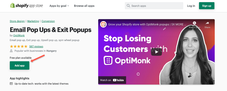 OptiMonk pop-ups in the app store