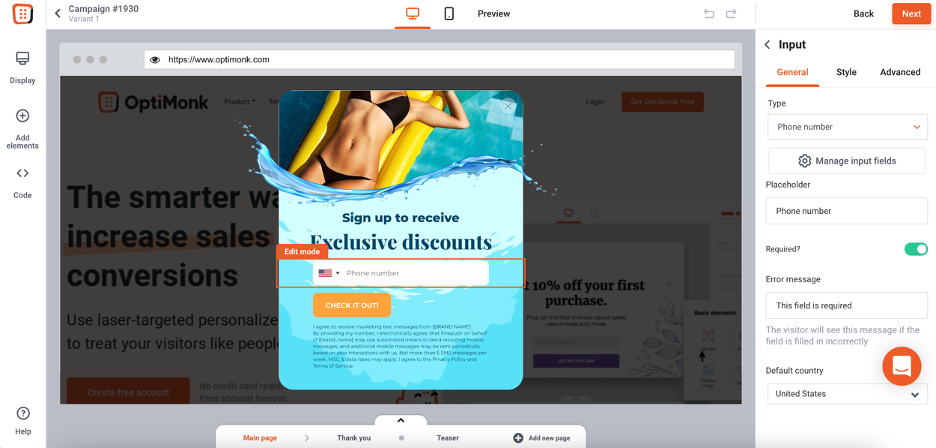 Choose the right popup template and create a popup using OptiMonk's drag and drop editor