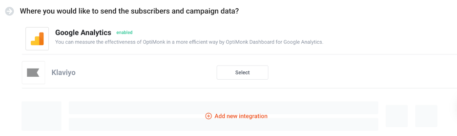 OptiMonk's integrations screen