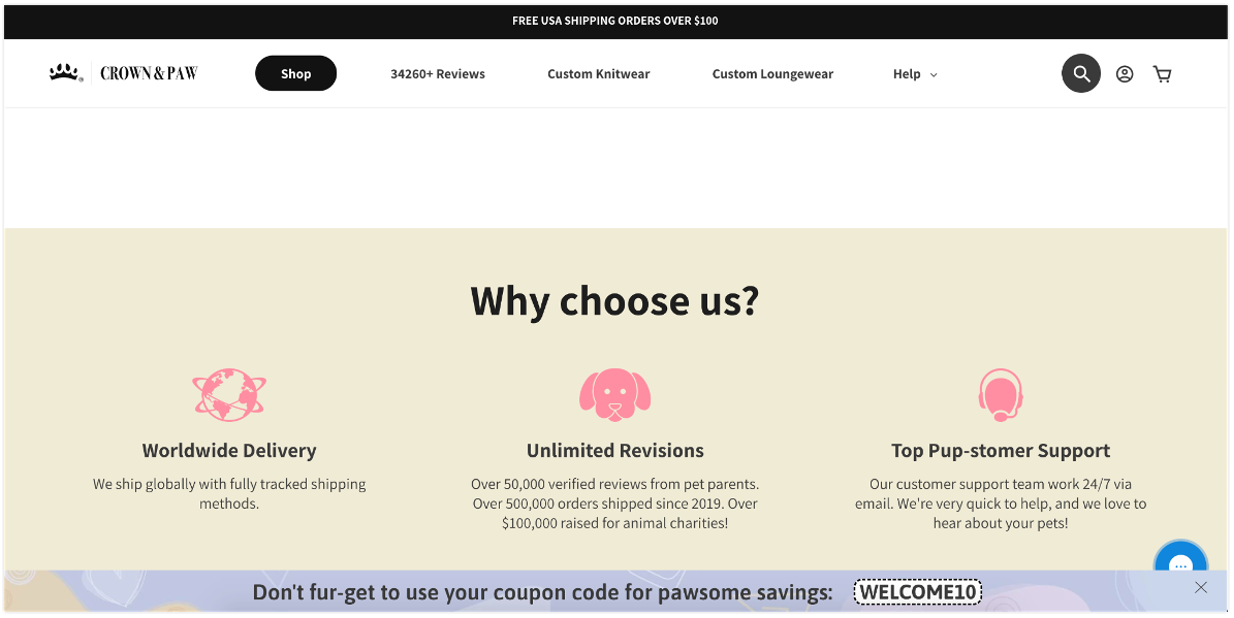 Crown & Paw remind users about their unused coupons, so they can redeem it on the checkout page