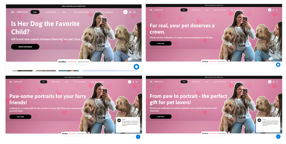 Crown & Paw ecommerce store A/B testing