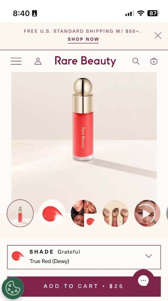 Rare Beauty sell products effectively on mobile for online shoppers
