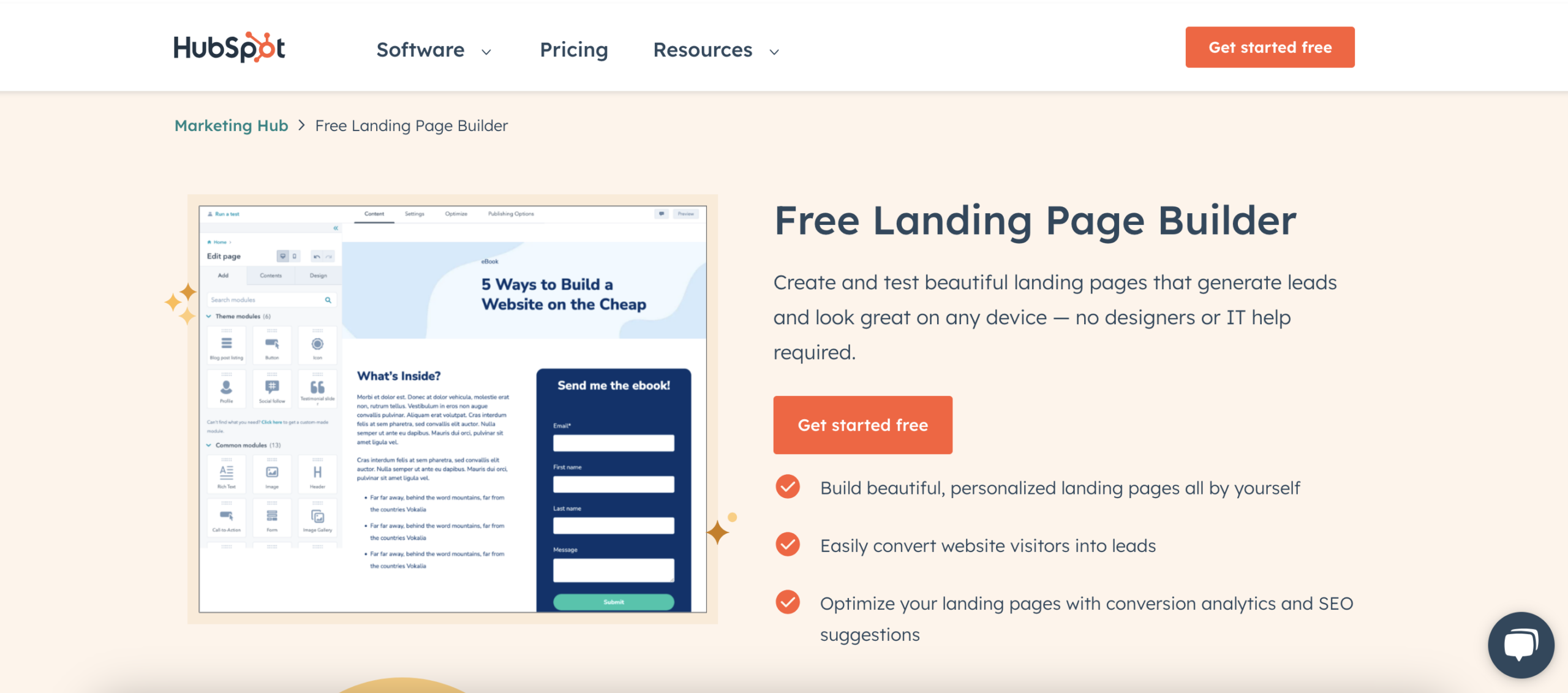 HubSpot landing page builder