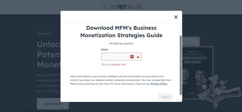 HubSpot squeeze page example
