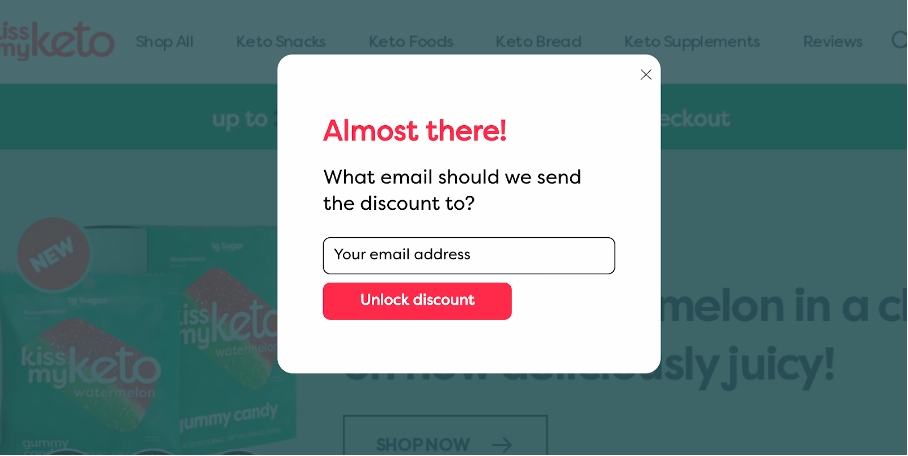 Kiss My Keto signup form popup