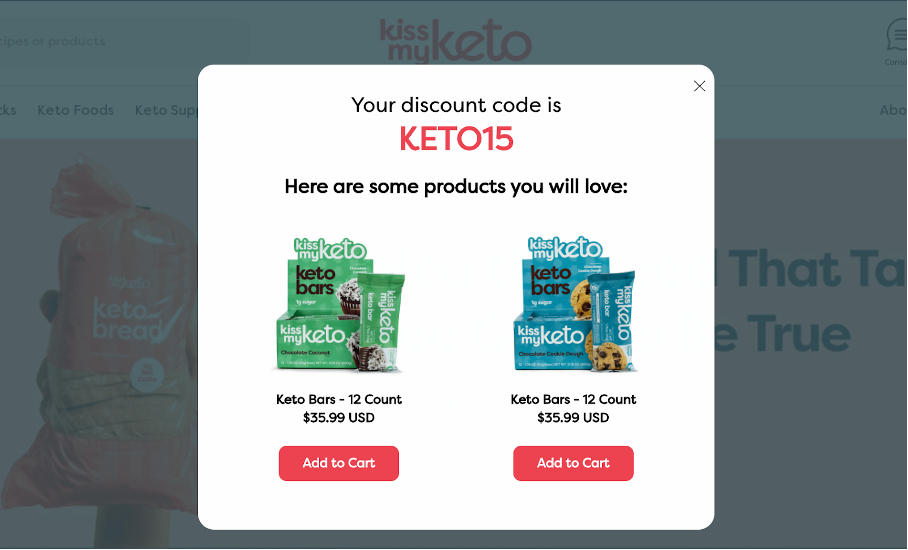 Kiss My Keto signup form popup