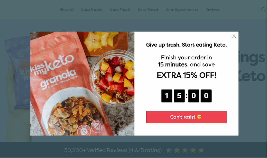 Abandoned cart popup example from the Kiss My Keto e-commerce store