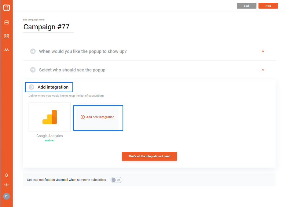 Step 1 to integrate OptiMonk and Klaviyo's abandoned cart flows