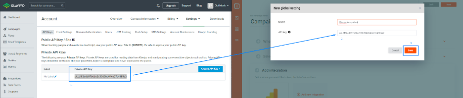 Step 3 to integrate OptiMonk and Klaviyo's abandoned cart flow