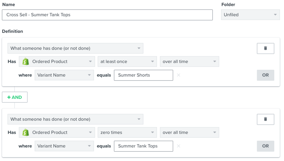 Klaviyo lists for cross-selling