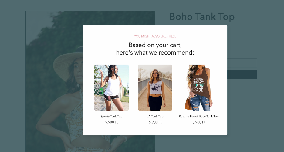 An OptiMonk campaign for personalized product recommendations based on cart contents